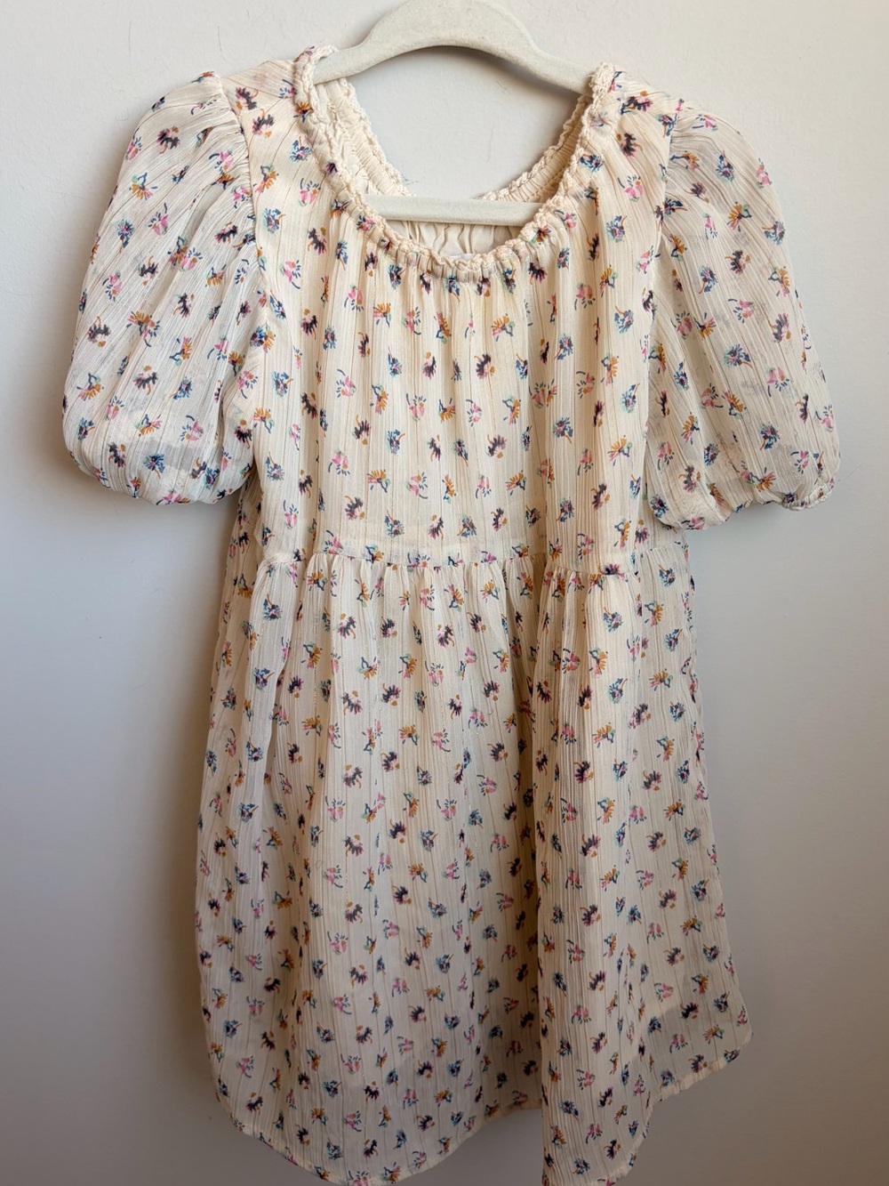 Zara Cream Floral Puff-Sleeve Kids Dress